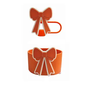 Siliconenstrik rietje afdekkap en koptelefoon hoes set voor beker, orange accessoires.
