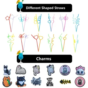 Cute cat charms and funny shaped straws set, perfect for party drinks and cup decorations.
