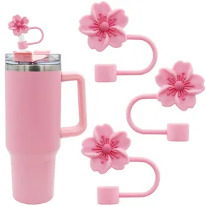 10mm Silicone Straw Covers Cute Cherry Blossom Straw Plugs Reusable Dustproof Straw Toppers Drinkware Accessories Set