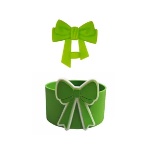Siliconen rietje topper en kophoes set met strik voor Stanley beker, groene accessoires.