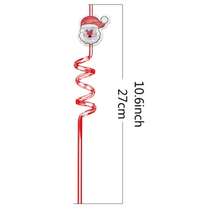 Christmas spiral straw with glitter Santa Claus topper 10.6 inch party drinkware