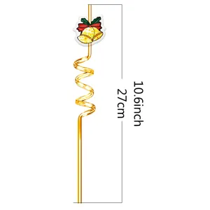 Christmas decorative spiral drinking straw with cute bell motif for holiday party