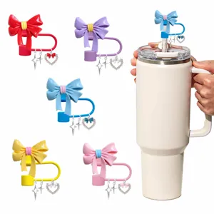 Cute Resin Bow Straw Cover With Heart Star Pendants Decorative Dust Proof Straw Cap Plug Reusable Drinkware Accessories