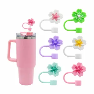 Silicone Straw Covers Cute Flower Straw Tips Dust-Proof Reusable Straw Protector For Tumbler Cups Accessories