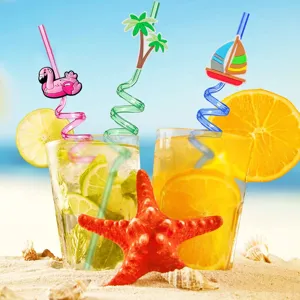 Sommer Strand Design PET Spiral Trinkhalme aus Kunststoff mit niedlichen Figuren.