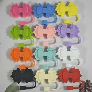 Colorful silicone bow straw covers dust plugs cute tumbler accessories for cups replacement 12pcs
