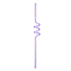 Reusable purple glitter plastic straw party supply curly hard PETG drinking straw detail