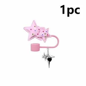 Détails de breloque en résine pour paille double étoile rose avec pendentif mignon 1pc