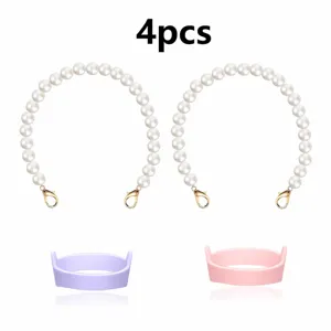 4pcs pearl cup strap and silicone ring set, portable decorative handle chain for water bottles.