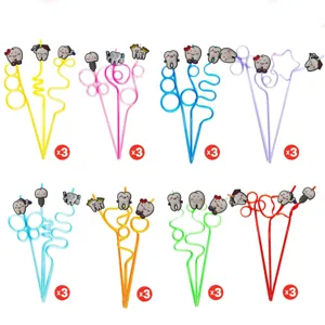 Paille à Boire en Plastique Motif Dent De Cartoon Créative Mignonne Colorée Accessoires de Boisson pour Fête d'Anniversaire