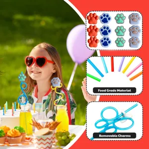 Ensemble de pailles à boire amusantes avec empreinte de patte pour fête d'anniversaire d'enfants