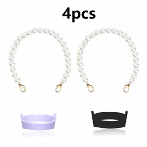 Pearl chain tumbler handle strap set with silicone rings, portable cup carrying accessory.