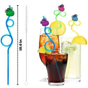 Paille plastique colorée et bouclée avec embouts de canard mignons et brosse de nettoyage.