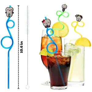 Ensemble de pailles folles dent de dessin animé mignon avec brosse de nettoyage pour fête