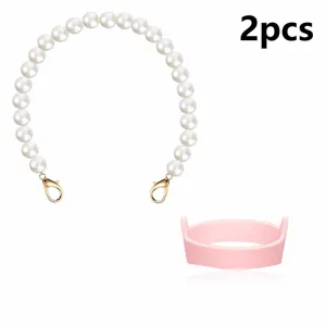 2pcs pearl chain strap and silicone cup boot set, portable tumbler handle accessory.