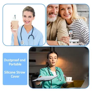 Silicone straw cover set cute cartoon nurse straw topper dustproof portable cup accessories