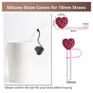 Copricanna in silicone per cannucce da 10 mm cuore leopardato simpatico tappo antipolvere.