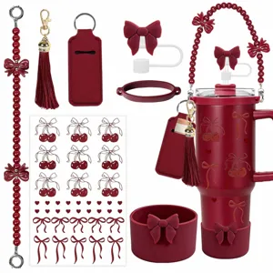 Ensemble d'accessoires de tasse Stanley nœud rouge perle sangle paille et housse tasse