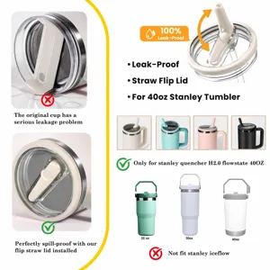 Detail view of replacement straw flip lid for tumblers, 100% leak-proof design features.