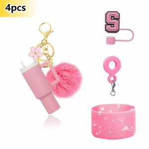 Pink mini tumbler accessories 4pcs set with keychain pompom and straw cover cup boot