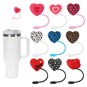 Heart Shaped Straw Cover Silicone Straw Topper For Large Tumbler Cup Cute Drinkware Accessories Dust Proof Cap