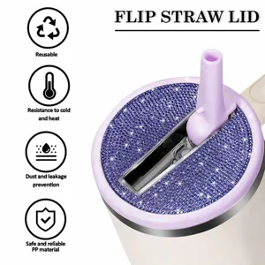 Bling 40oz tumbler replacement lid detail showing rhinestone surface and flip straw design.