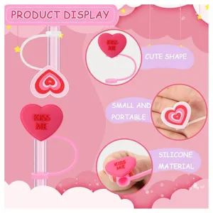 Detailed showcase of cute silicone heart straw cover and portable cup accessories easily.