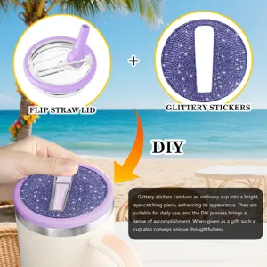 40oz tumbler replacement lid with flip straw and dazzling DIY glitter rhinestone stickers.