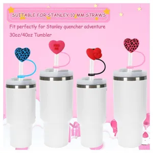 Silicone heart straw covers compatible with Stanley 30oz 40oz tumbler cups, 10mm straw caps.
