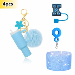 Mini tumbler keychain set with pom pom straw cover and silicone boot for cups 4pcs