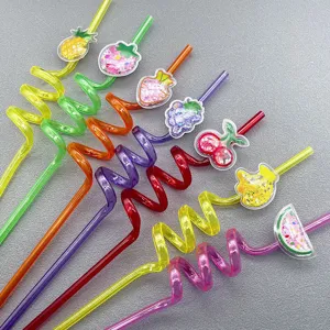 Colorful creative fruit shaped plastic drinking straws with sparkly glitter for drinks