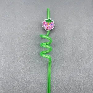 Creative sequin fruit shaped straw cute children curly plastic straw reusable bar milk tea