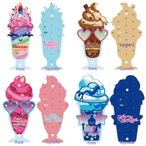 Kids Valentine's Day greeting cards set cute milkshake shaped paper tags party gifts.