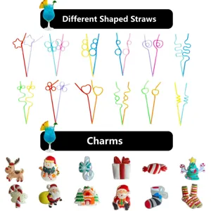 Weihnachtliche dekorative geformte Trinkhalme und bunte Charms Set für Party Feiern.