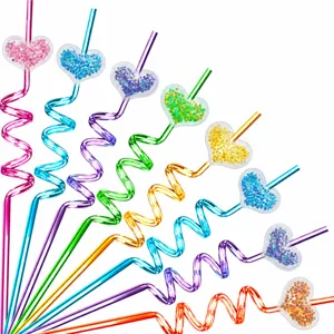 Cannucce in Plastica Curve Trasparenti con Paillettes a Cuore Cannucce Flessibili Colorate per Forniture per Feste di Bar per Bambini