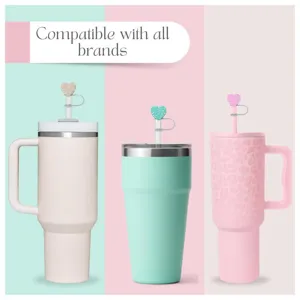 Cute heart straw cover for Stanley cups, silicone straw topper charm compatible all brands.