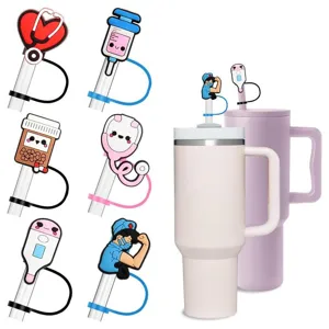 Silicone Straw Cover Cap Cute Cartoon Medical Flower Cat Claw Dust-Proof Reusable Drinking Straw Tips For Tumbler