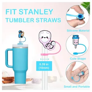 Silicone straw covers cute nurse stethoscope straw topper caps for 40oz tumbler cups