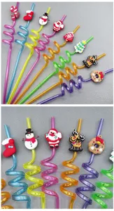 Pajitas de fiesta de Navidad PVC dibujos animados Santa Claus muñeco de nieve estilo colorido