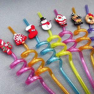 Pajitas fiesta Navidad PVC dibujos animados muneco nieve papa noel coloridas