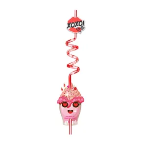 Valentine's Day plastic crazy loop straw with cute lips and milkshake cup card gifts for kids