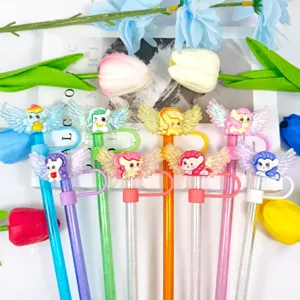 Cartoon winged pony straw covers and cute animal silicone straw caps accessories detail view