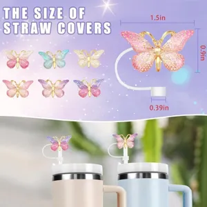 Simpatici copricannuccia a farfalla con strass in silicone per tazze e feste estive.