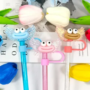 Cute cartoon funny big lips straw covers with acrylic wings, creative dustproof straw caps.