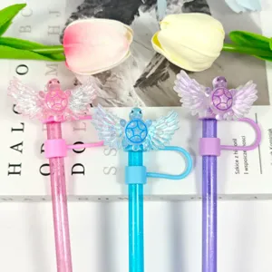 Cute winged turtle straw covers silicone dust caps reusable straw toppers for party drinks.