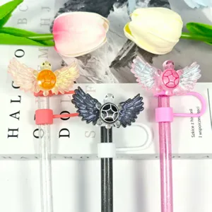 Creative acrylic angel wings straw cover cute star dust-proof cap reusable drinking straw topper