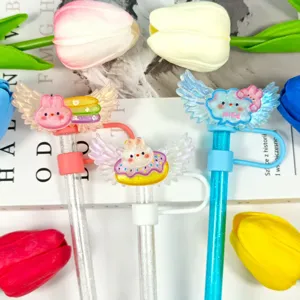 Cute cartoon acrylic wings straw cover creative bunny dust cap for daily drink tumbler cups