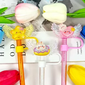 Cute acrylic wing straw covers dust cap cute star heart donut straw toppers decorative charms