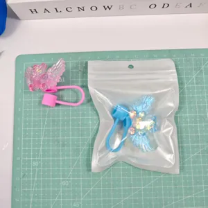 Acrylic angel wings straw cover and dust plug cap set, cute DIY drinking straw accessories.