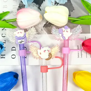 Cute cat wings straw cover silicone dust plug creative drinkware accessories cute topper